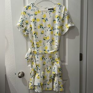 Banana Republic lemon print ruffle hem dress